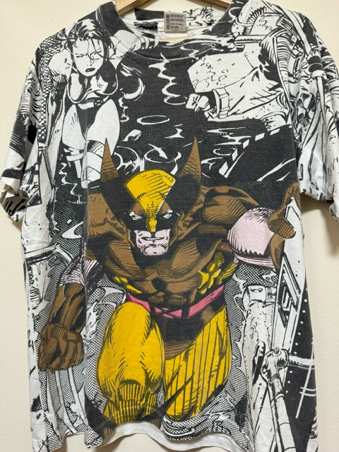 Vintage 1991 Marvel Comics Wolverine All Over Print Original T-shirt Tee LARGE