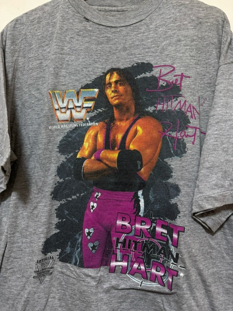 Vintage 90s WWF Bret "Hitman" Hart Wrestling Original Promo T-Shirt Tee, LARGE